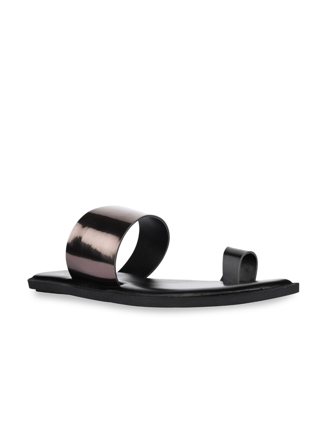 

SKO Men Gunmetal-Toned & Black Leather Comfort Sandals, Metallic