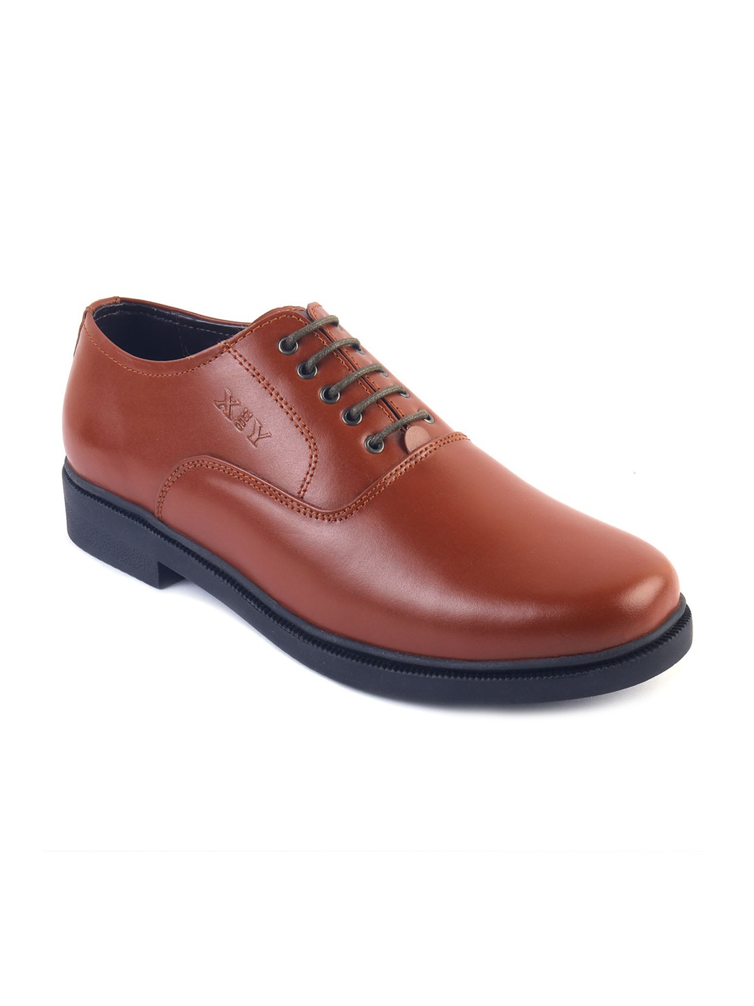 XHUGOY Men Tan Brown Solid Leather Formal Oxfords
