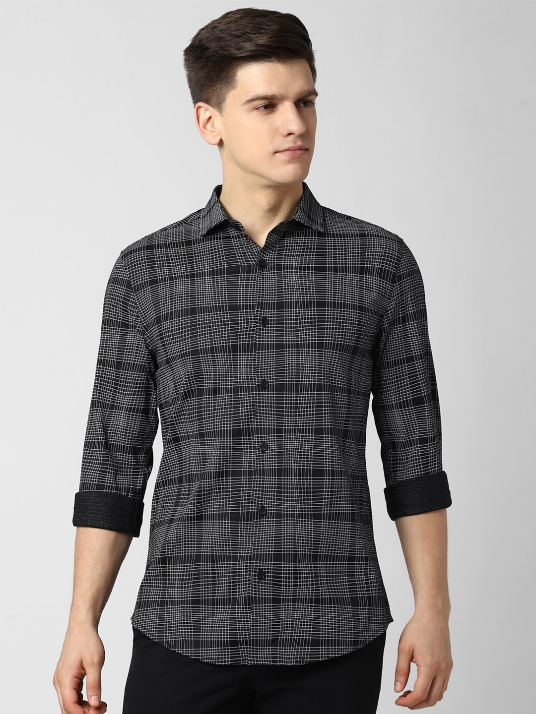 

Peter England Men Black Checked Casual Shirt