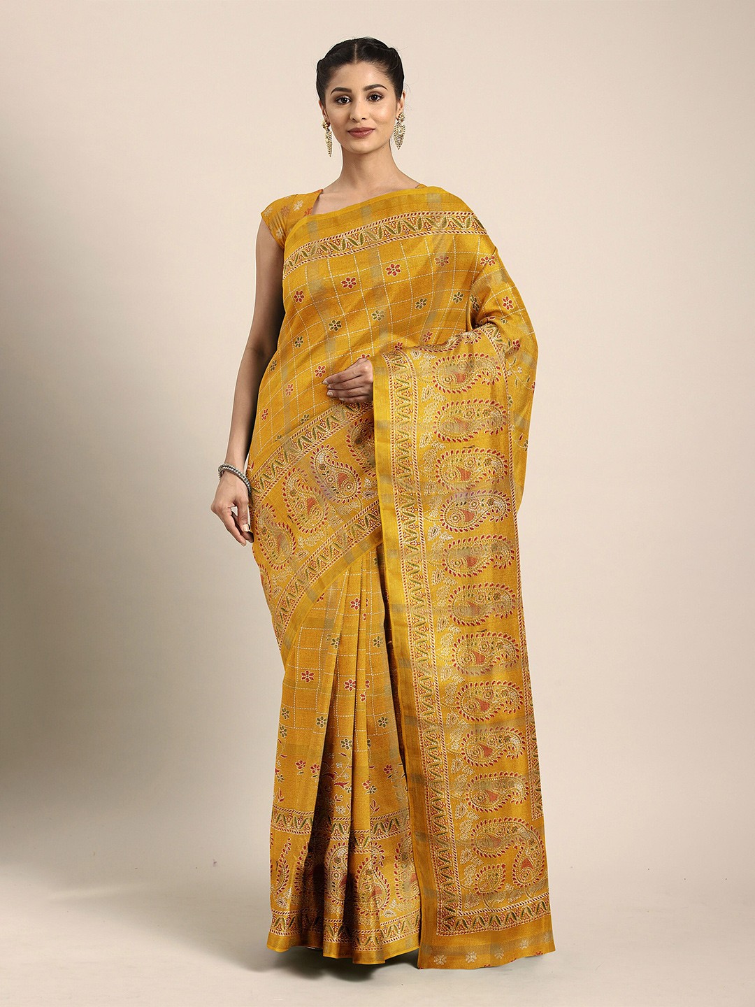 

The Chennai Silks Yellow Floral Bhagalpuri Saree