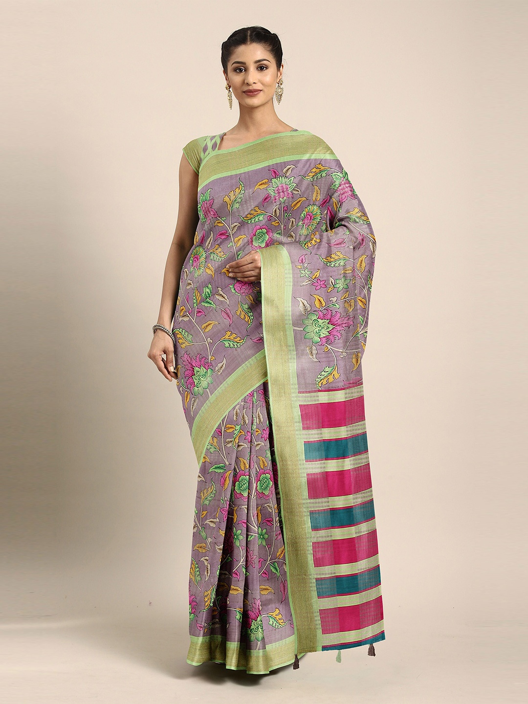 

The Chennai Silks Mauve & Pink Floral Bhagalpuri Saree