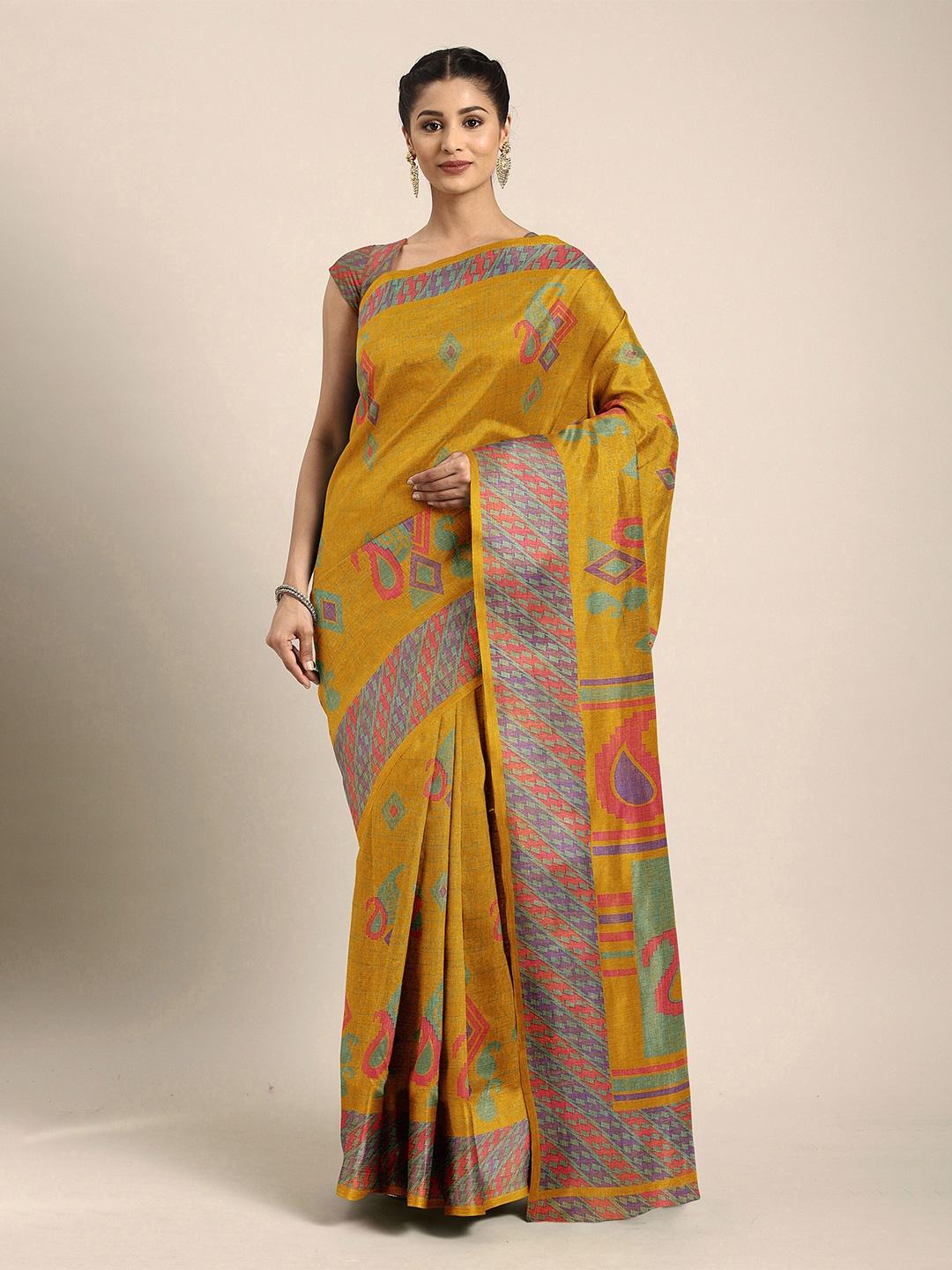 

The Chennai Silks Mustard & Pink Paisley Zari Bhagalpuri Saree