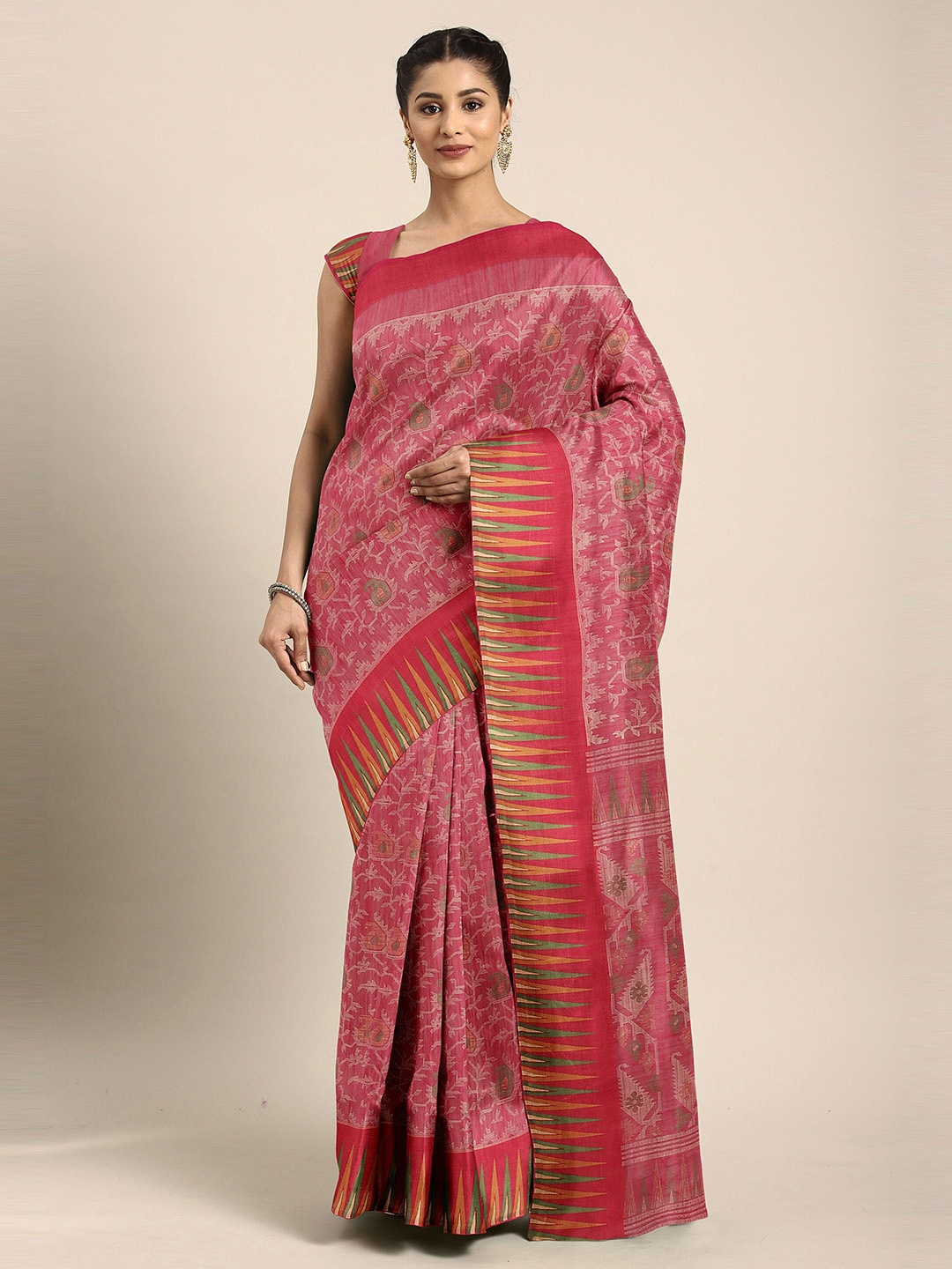 

The Chennai Silks Pink & Red Paisley Zari Bhagalpuri Saree