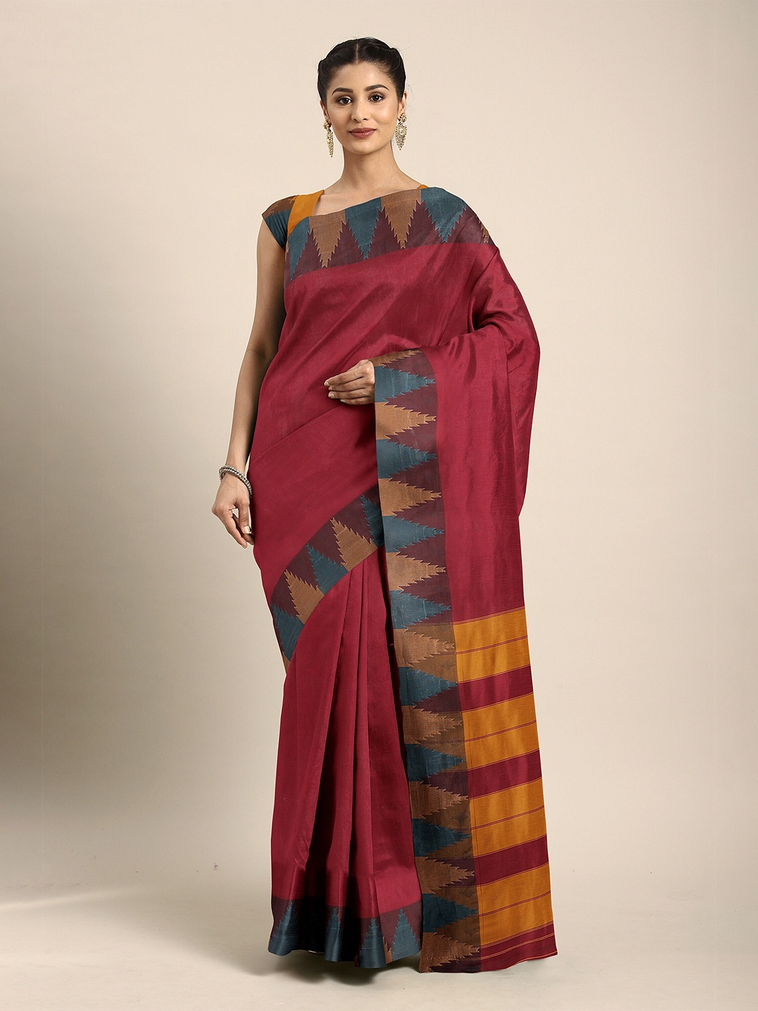 

The Chennai Silks Maroon & Golden Solid Zari Art Silk Saree