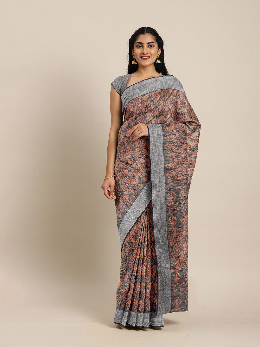 

The Chennai Silks Black Floral Zari Bhagalpuri Saree