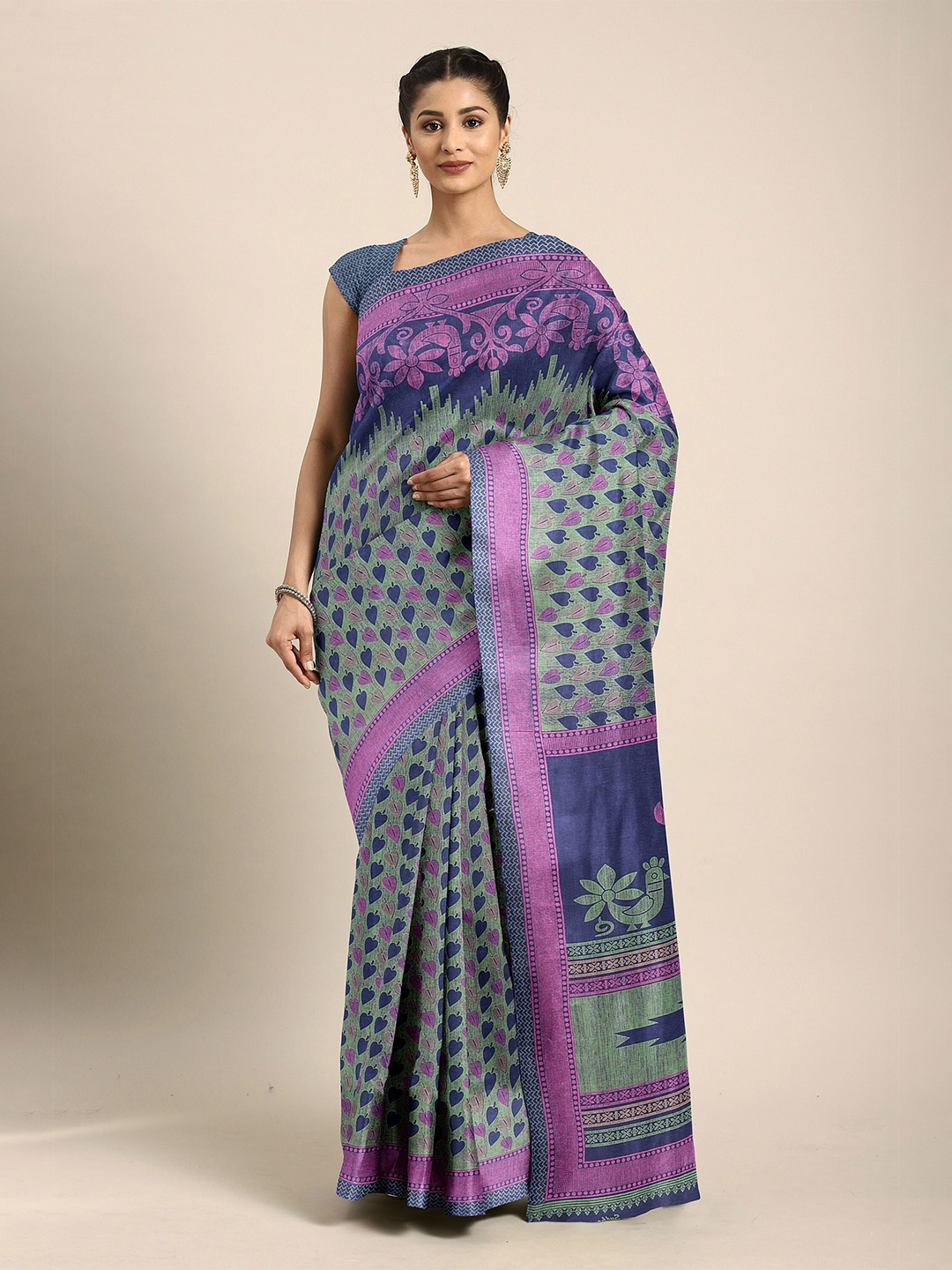

The Chennai Silks Women Green Ethnic Motifs Printed Saree