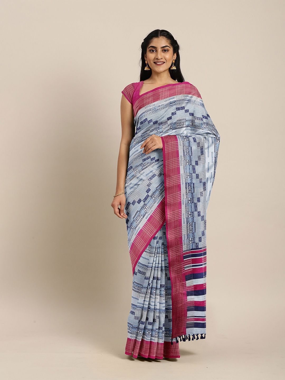 

The Chennai Silks Grey & Pink Bhagalpuri Saree