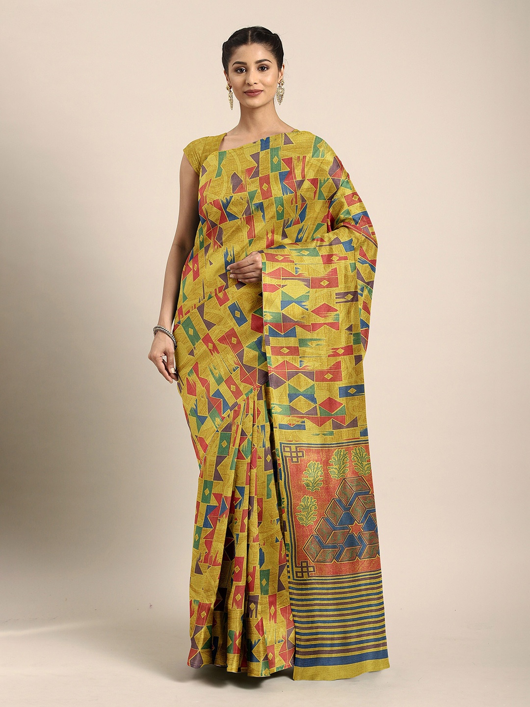 

The Chennai Silks Mustard & Pink Bhagalpuri Saree