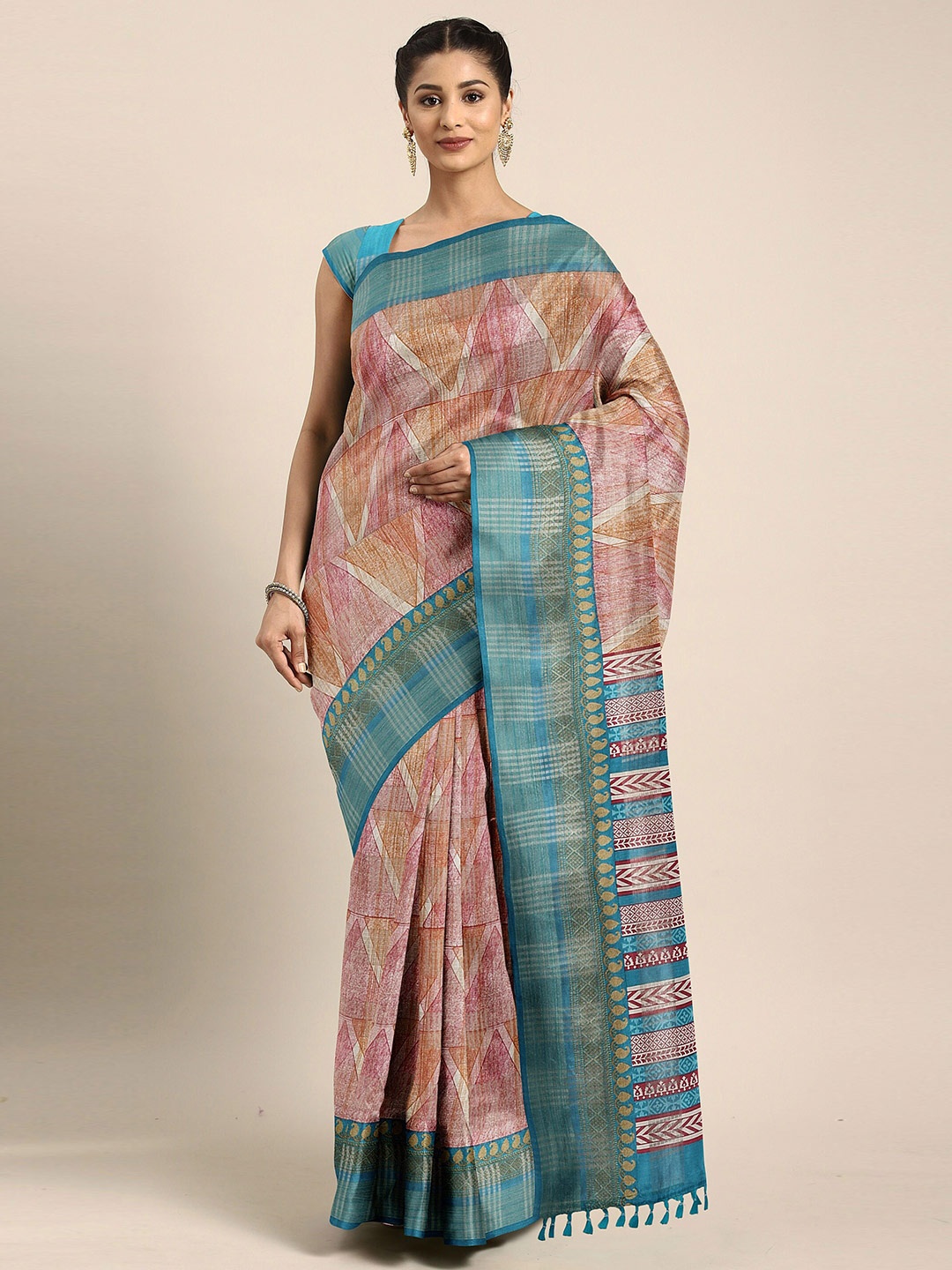

The Chennai Silks Brown & Gold-Toned Printed Bhagalpuri Saree