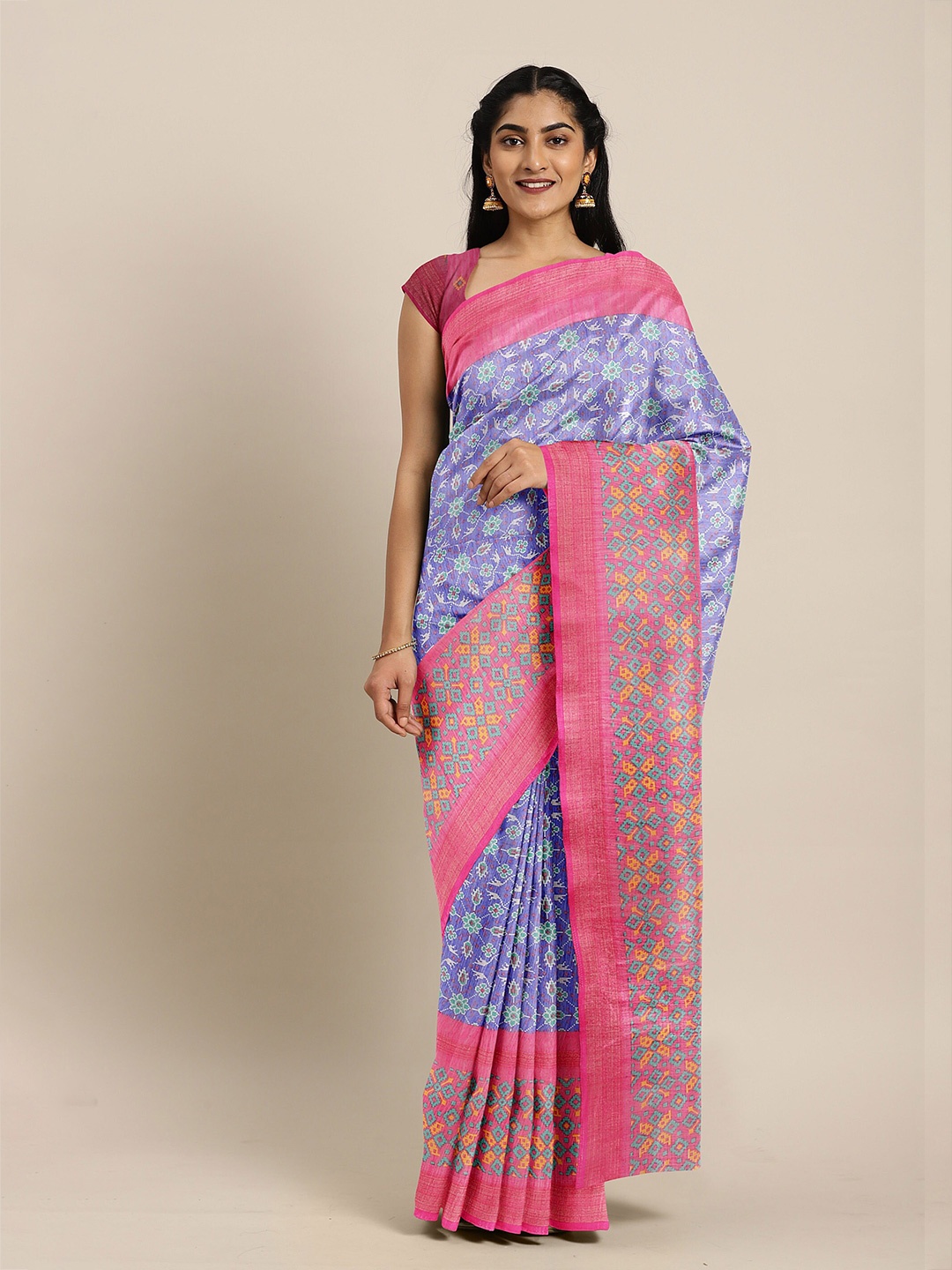 

The Chennai Silks Purple & Gold-Toned Floral Zari Bhagalpuri Saree