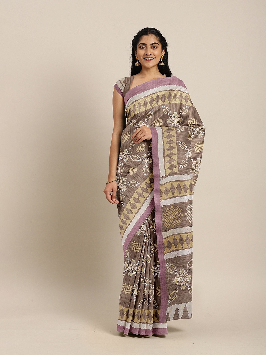 

The Chennai Silks Women Olive Ethnic Motifs Printed Saree