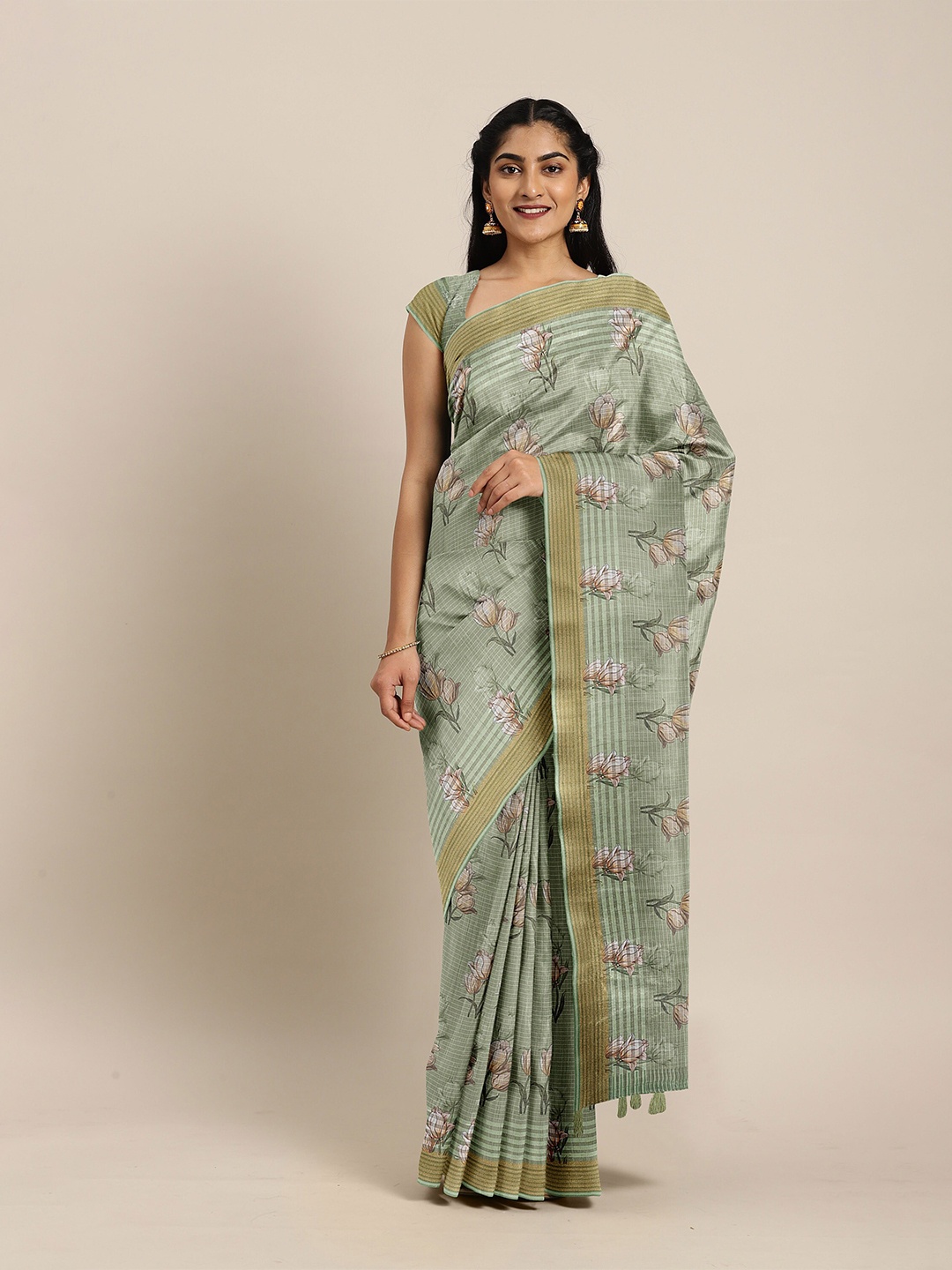 

The Chennai Silks Green Floral Bhagalpuri Saree