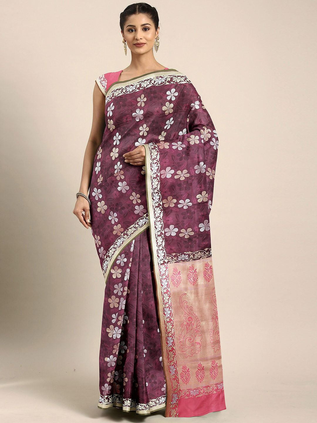 

The Chennai Silks Violet Floral Zari Art Silk Saree
