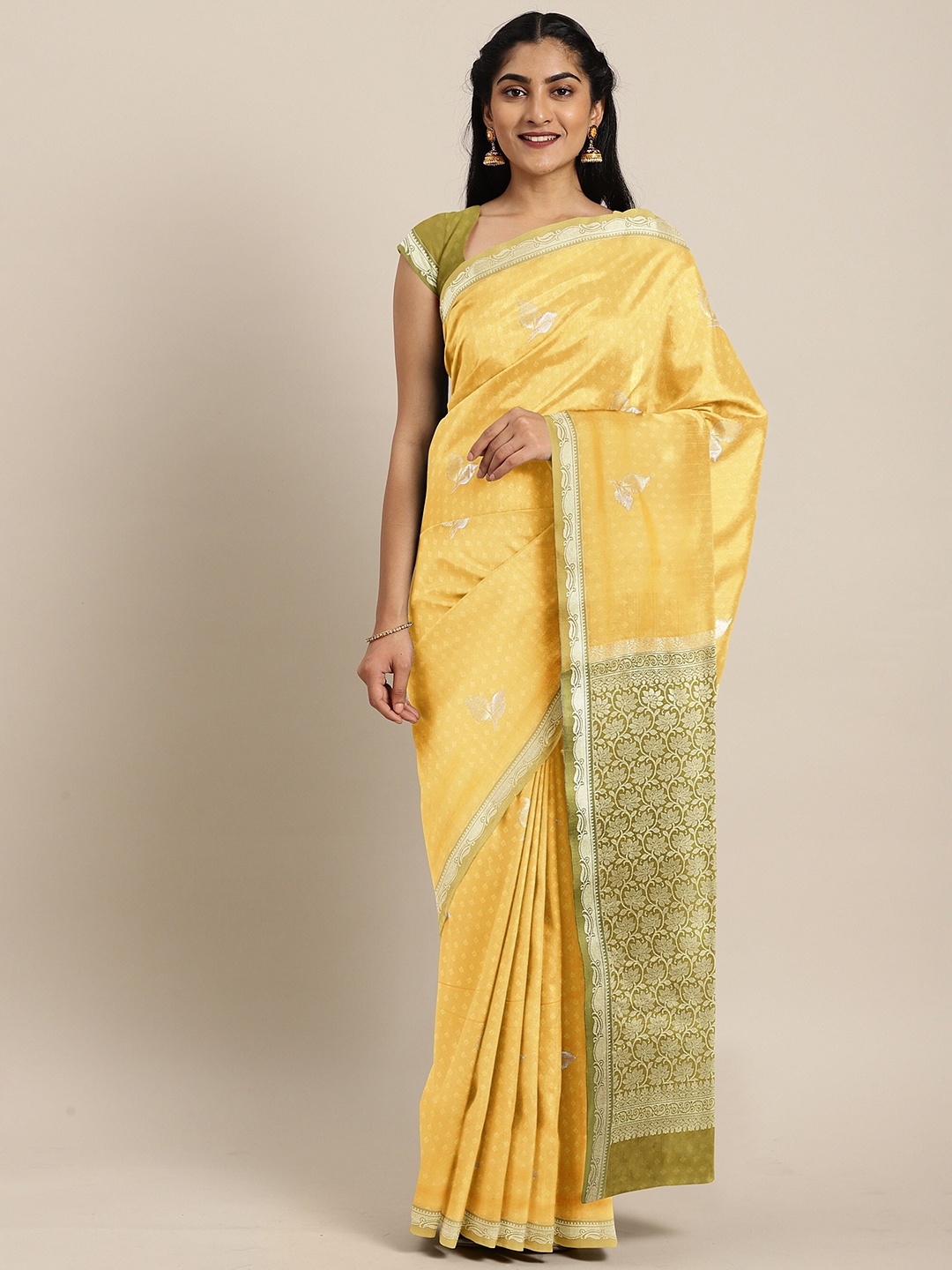 

The Chennai Silks Yellow & Green Floral Art Silk Saree
