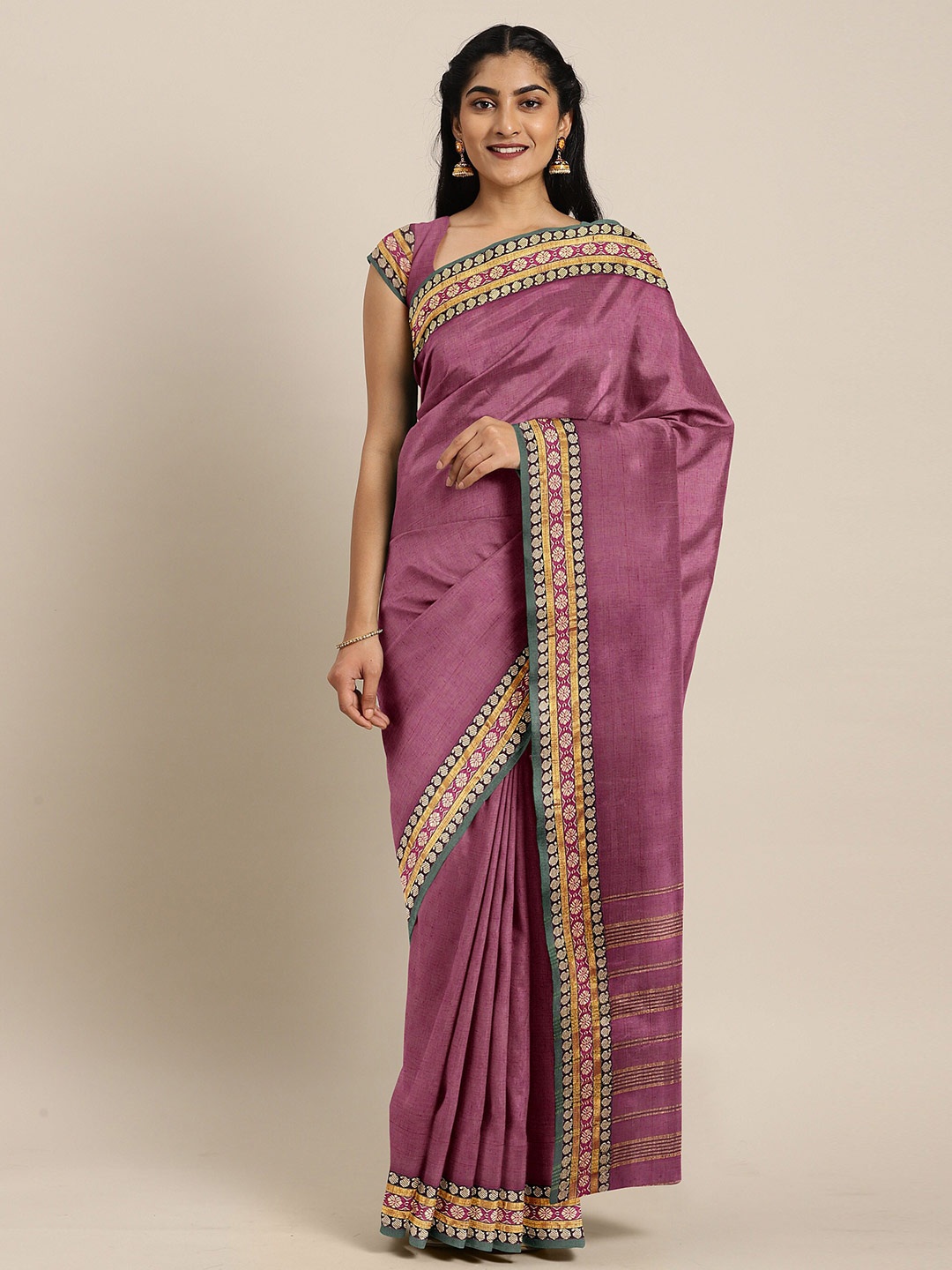 

The Chennai Silks Magenta & Green Solid Saree