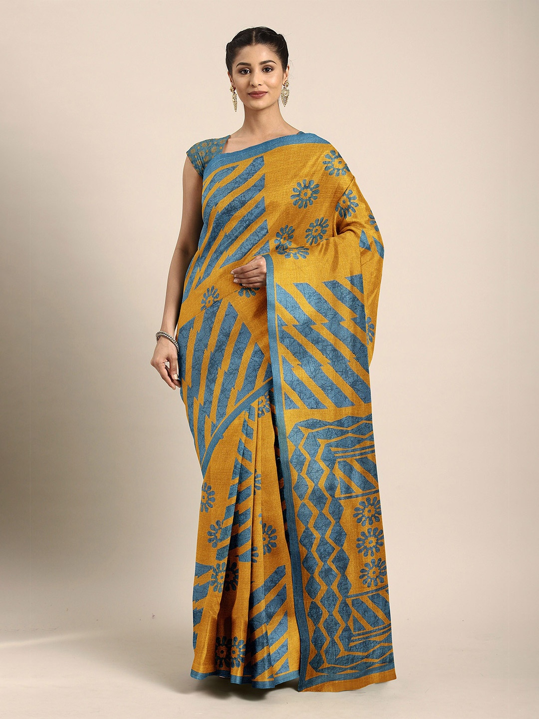 

The Chennai Silks Mustard & Green Bhagalpuri Saree