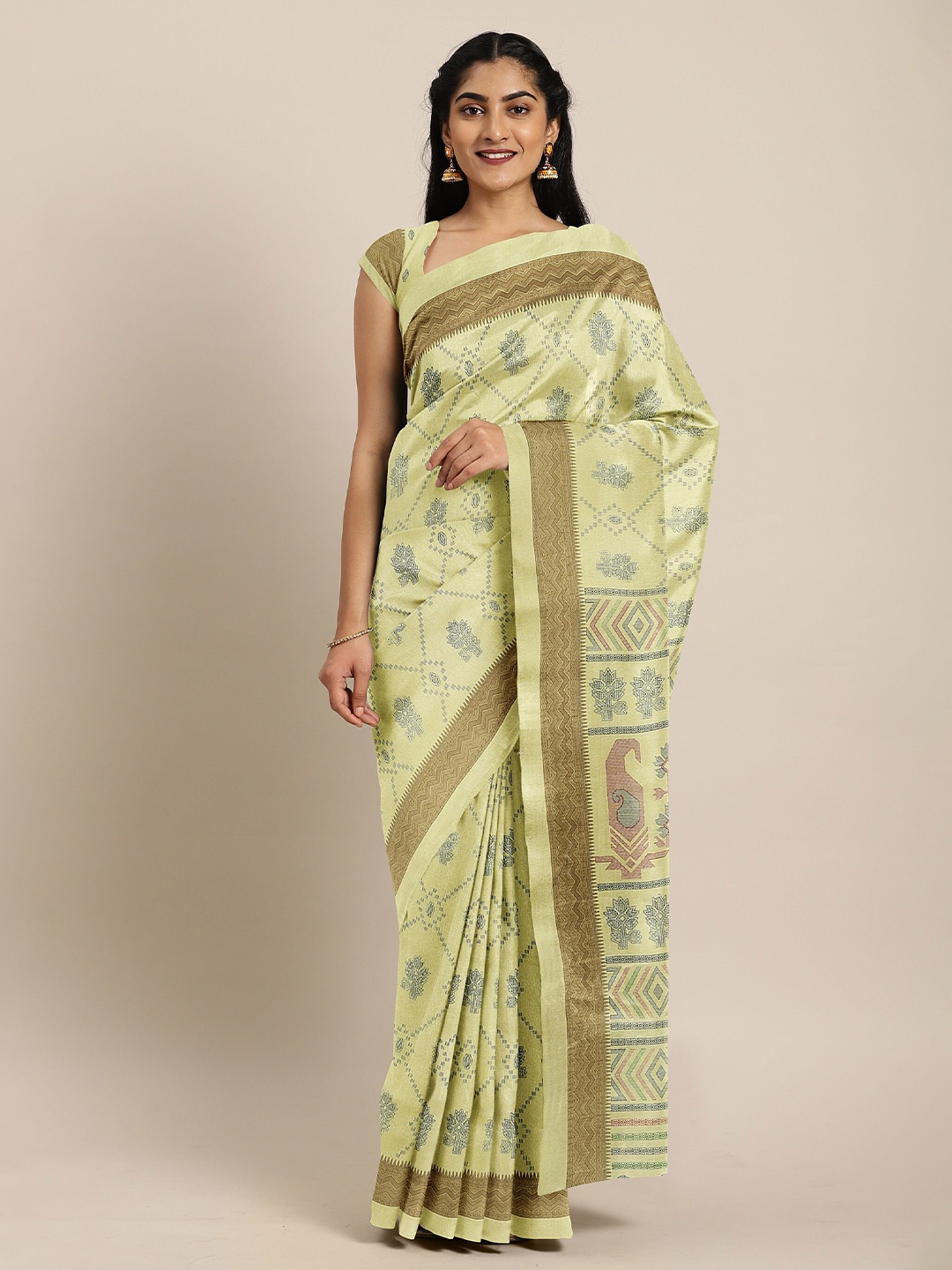 

The Chennai Silks Yellow & Pink Floral Bhagalpuri Saree