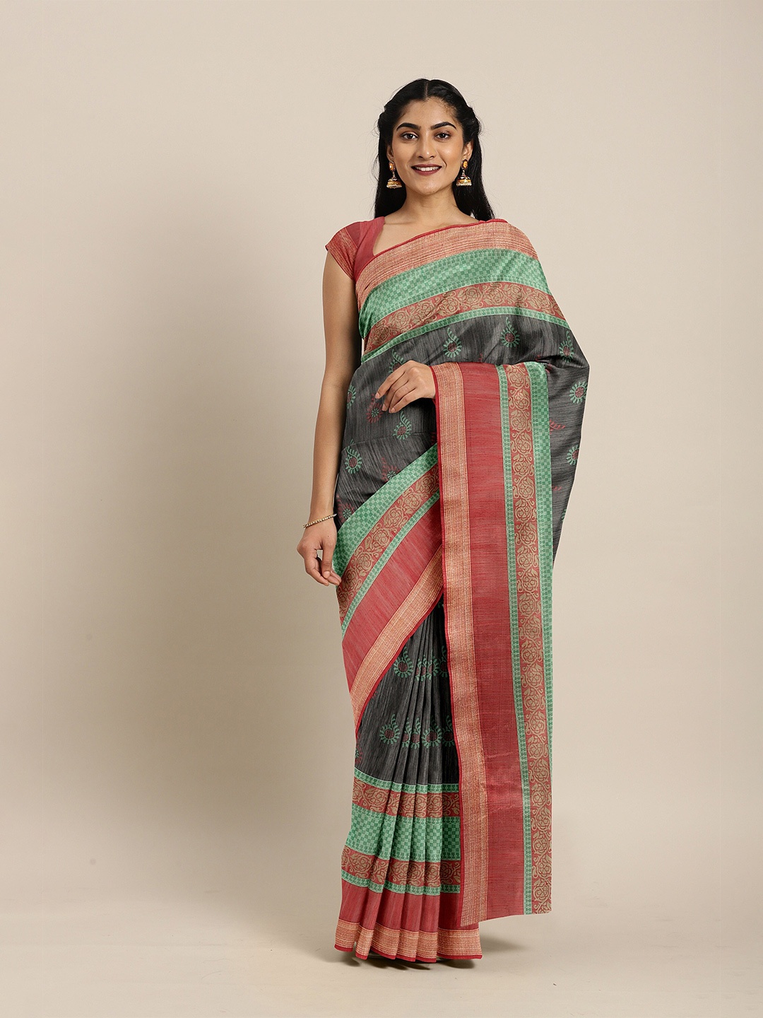 

The Chennai Silks Black Floral Printed Sarees