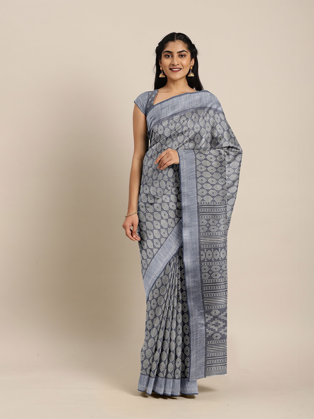 

The Chennai Silks Grey & Silver Zari Bhagalpuri Saree