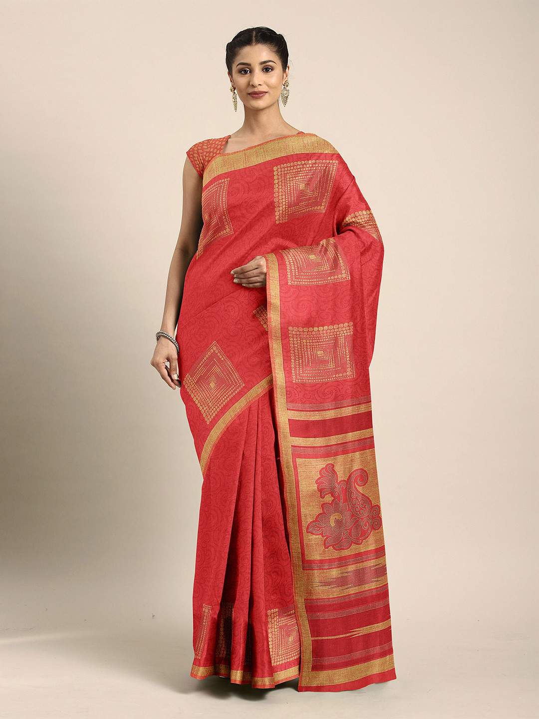 

The Chennai Silks Red & Beige Bhagalpuri Saree