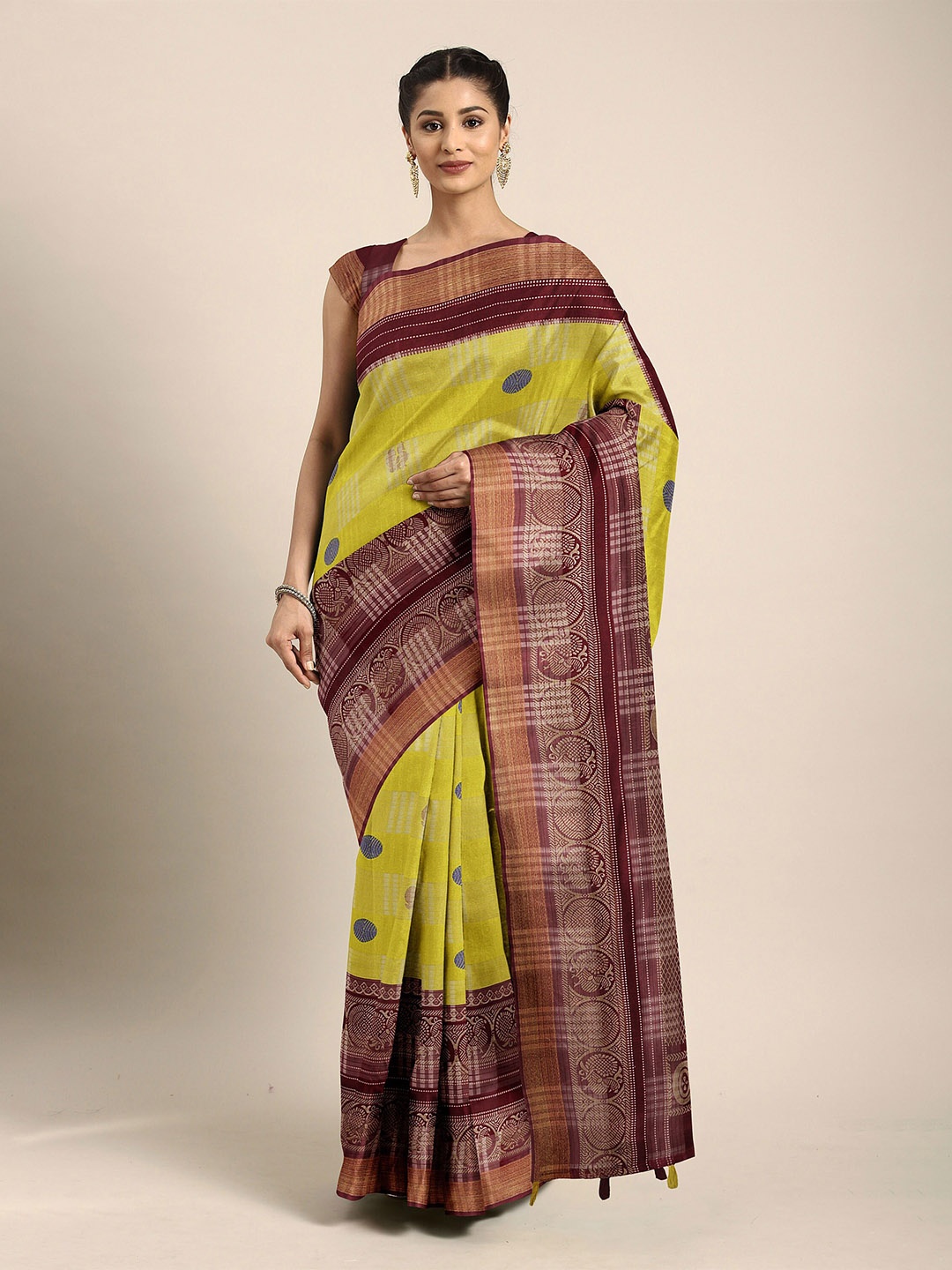 

The Chennai Silks Yellow & Gold-Toned Ethnic Motifs Zari Fusion Bhagalpuri Saree