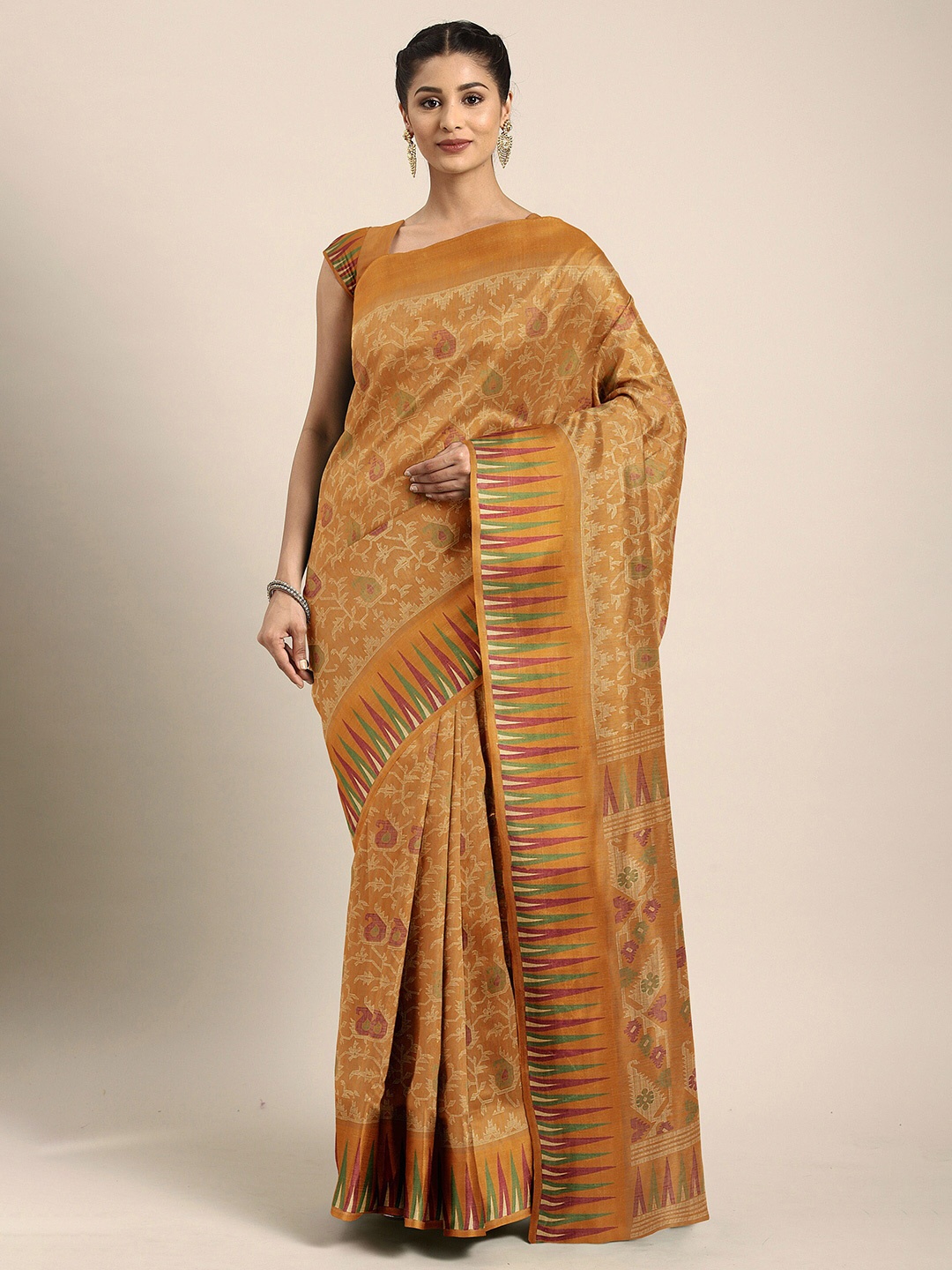 

The Chennai Silks Mustard & Pink Paisley Bhagalpuri Saree
