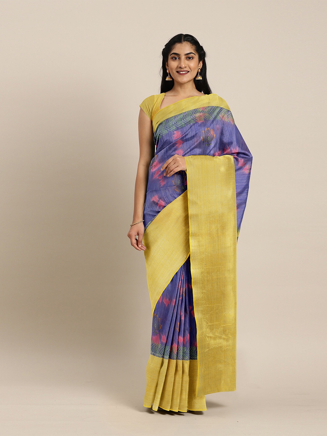 

The Chennai Silks Women Blue Floral Printed Saree