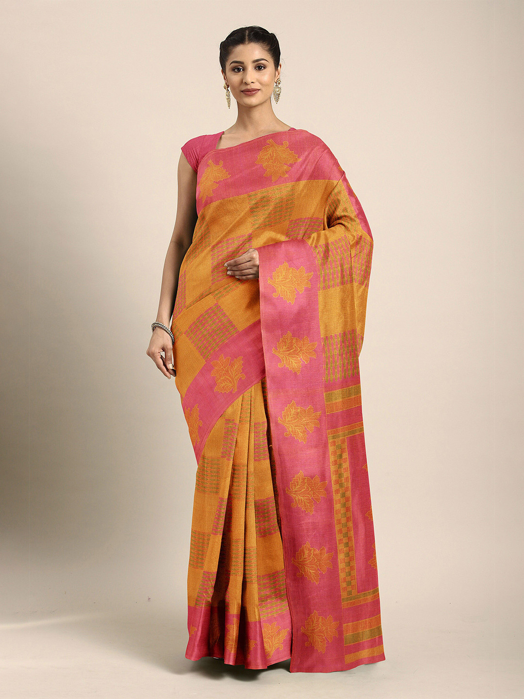 

The Chennai Silks Yellow & Pink Zari Bhagalpuri Saree