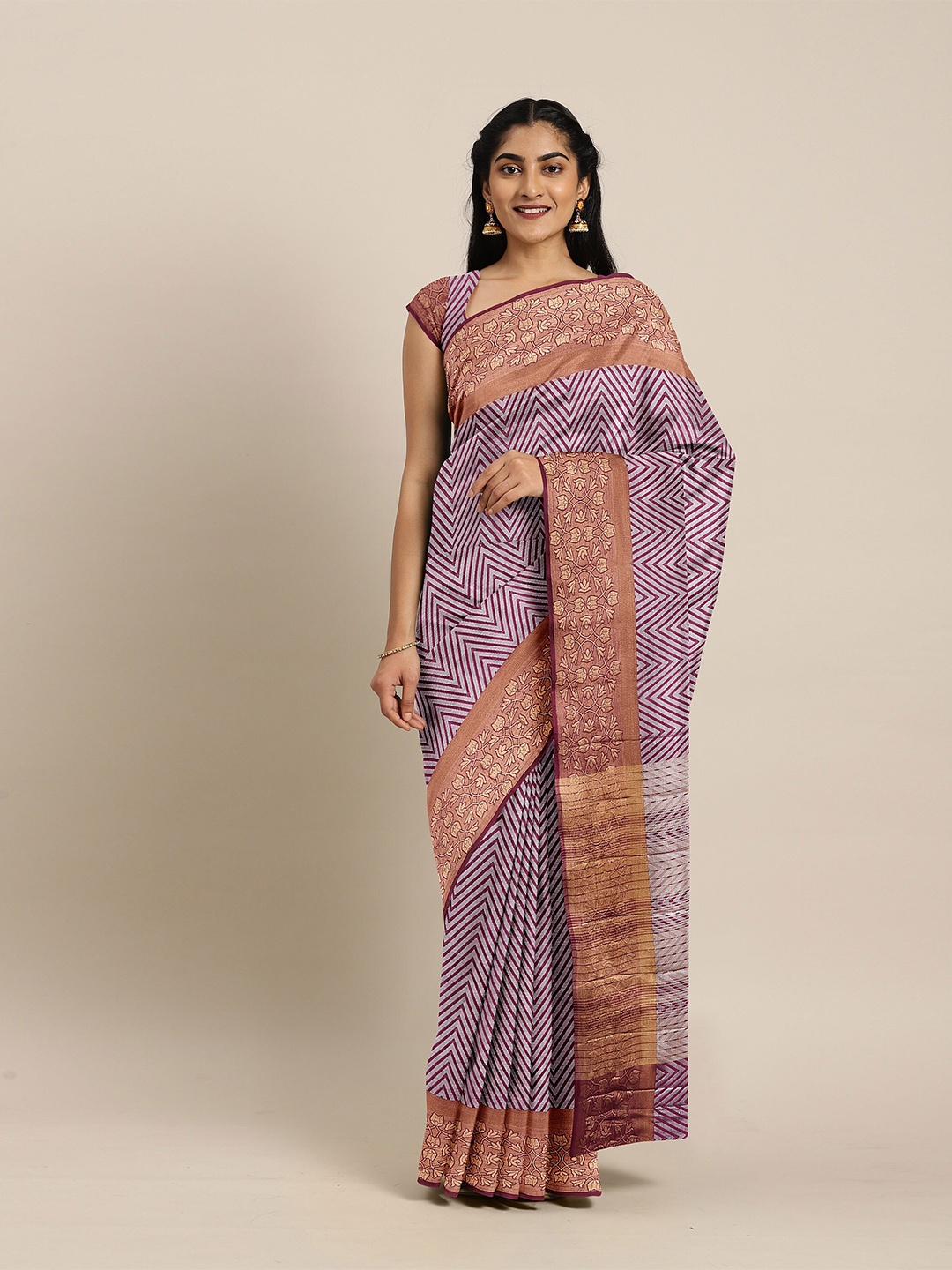 

The Chennai Silks Magenta & Gold-Toned Ethnic Motifs Zari Jute Cotton Saree