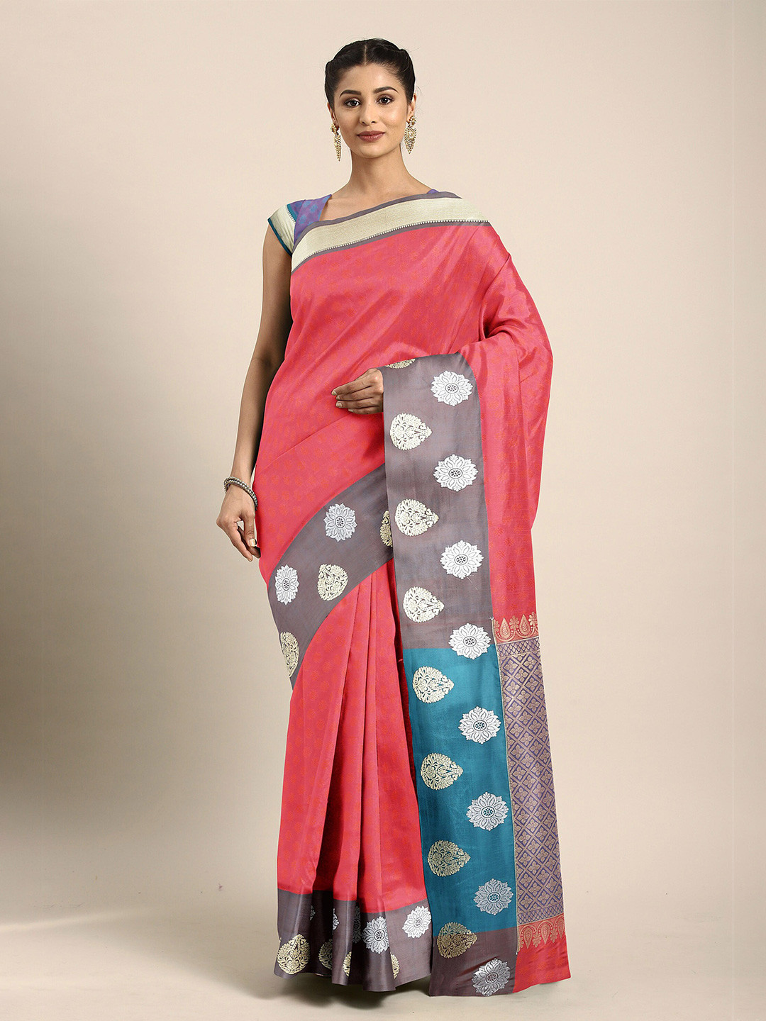 

The Chennai Silks Women Red Ethnic Motifs Woven Design Saree