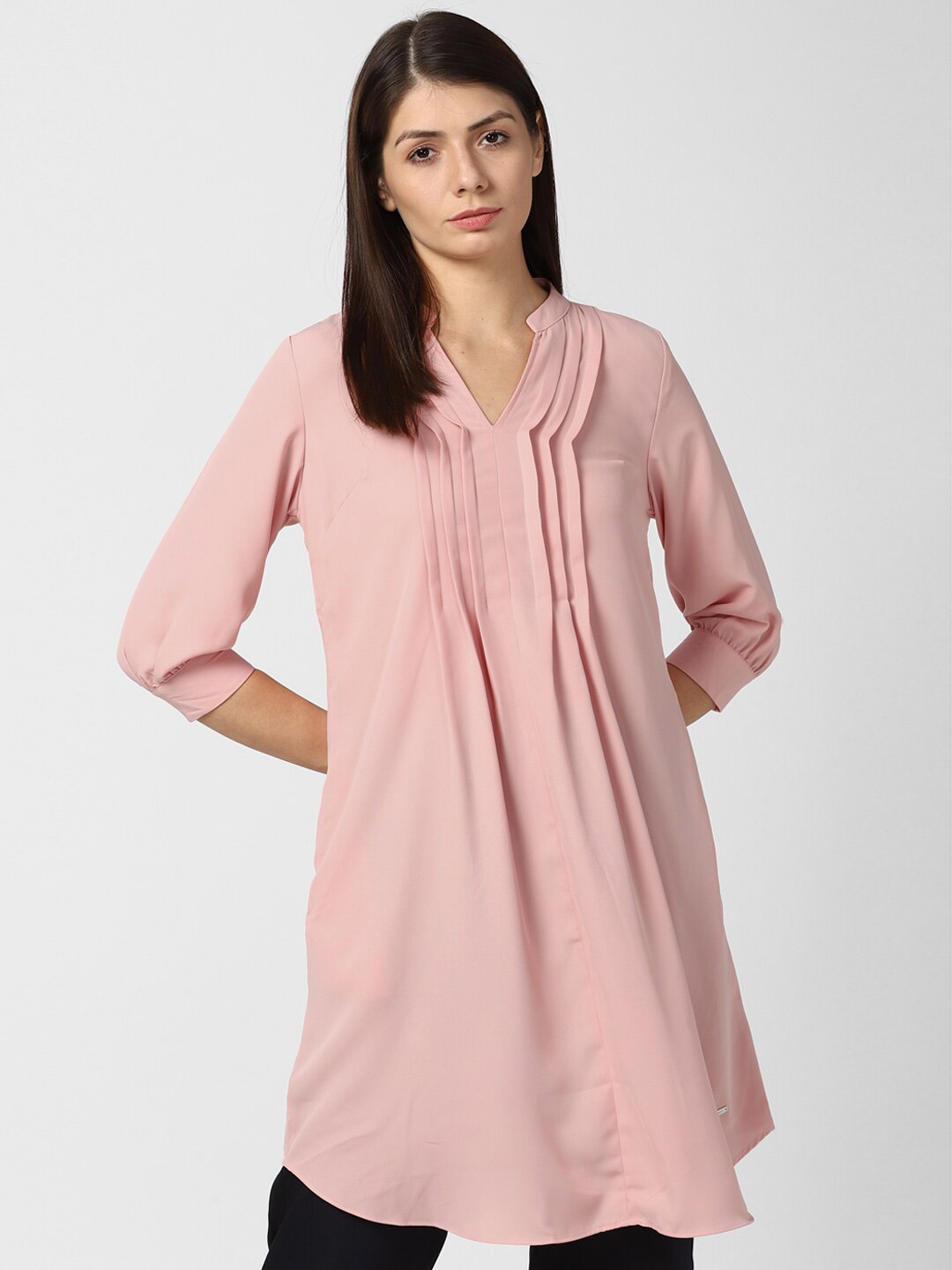 

Van Heusen Woman Pink Mandarin Collar Pin-Tuck Tunic
