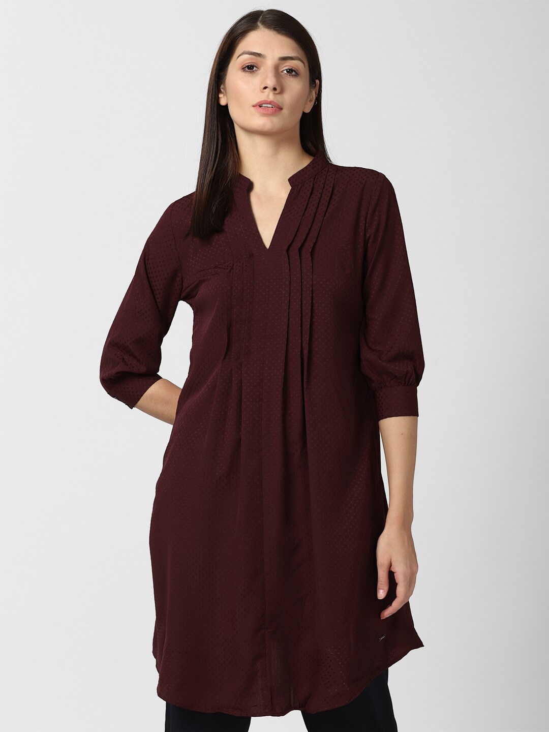 

Van Heusen Woman Maroon Printed Mandarin Collar Printed Tunic