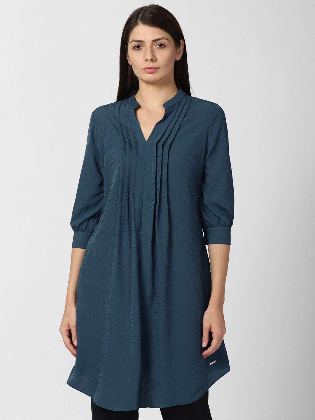 

Van Heusen Woman Women Blue Solid A-Line Tunics
