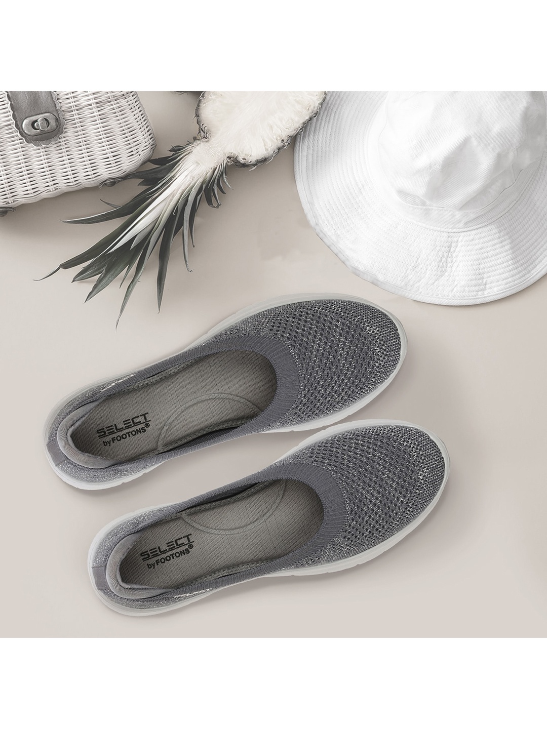 

FOOTONS Women Grey Textured Slip-On Sneakers