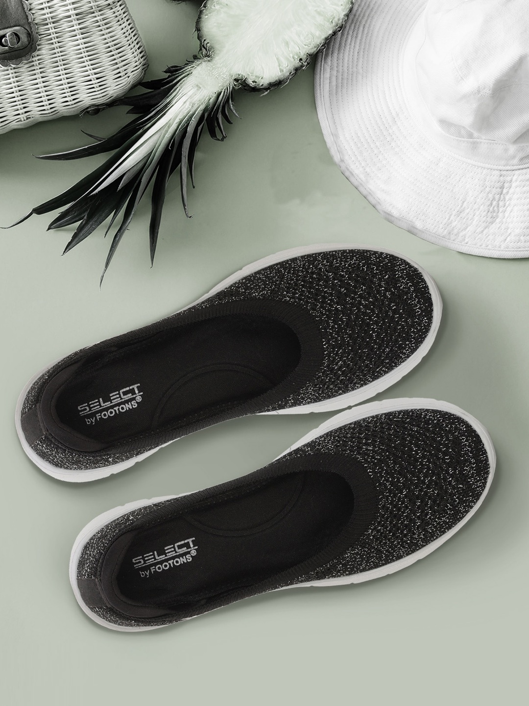 

FOOTONS Women Black Textured Slip-On Sneakers