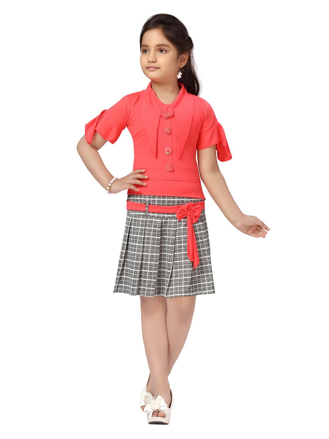 

Aarika Girls Red & Grey Top with Skirt