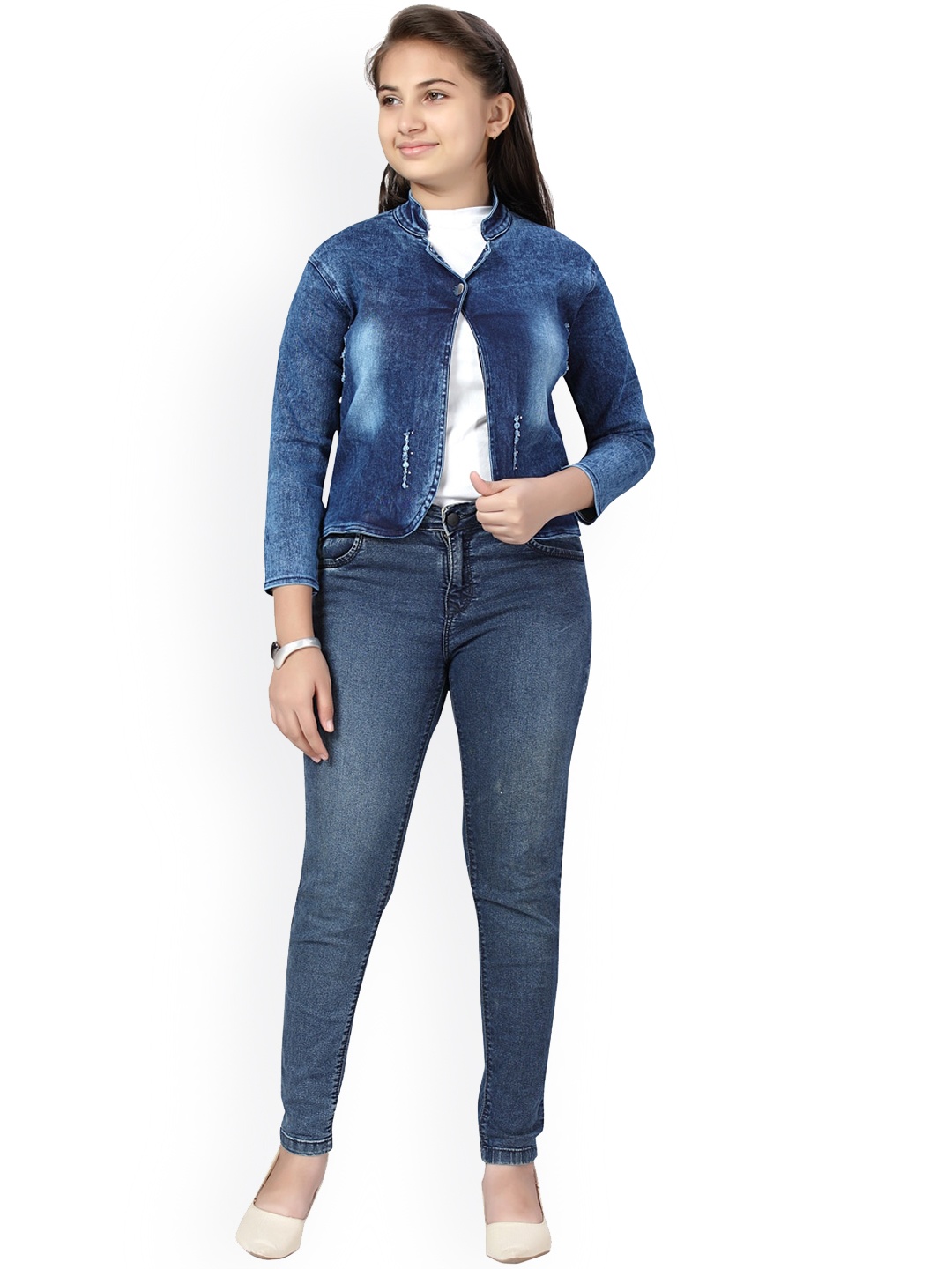 

Aarika Girls Blue Crop Denim Jacket