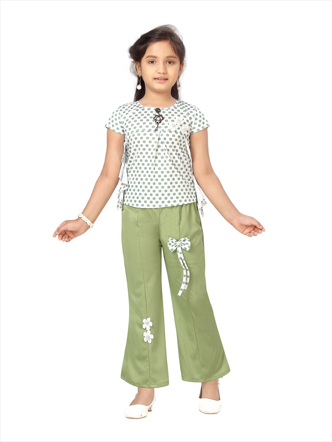 

Aarika Girls Green & White Printed Top with Trousers