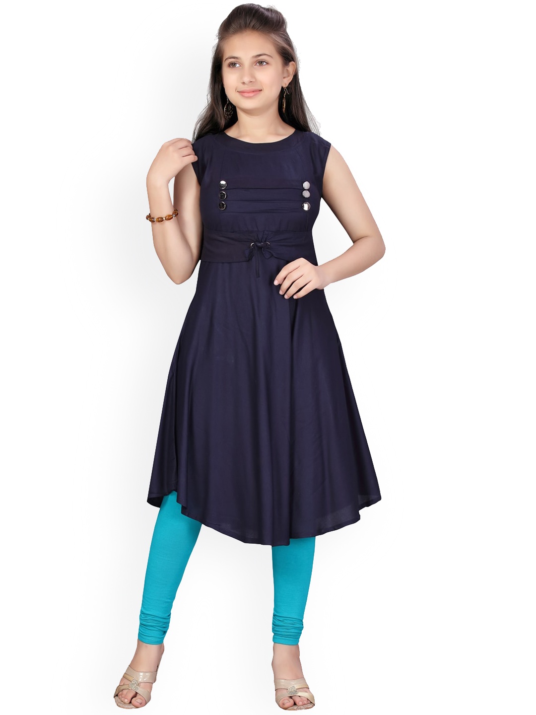 

Aarika Girls Navy Blue Yoke Design Anarkali Kurta