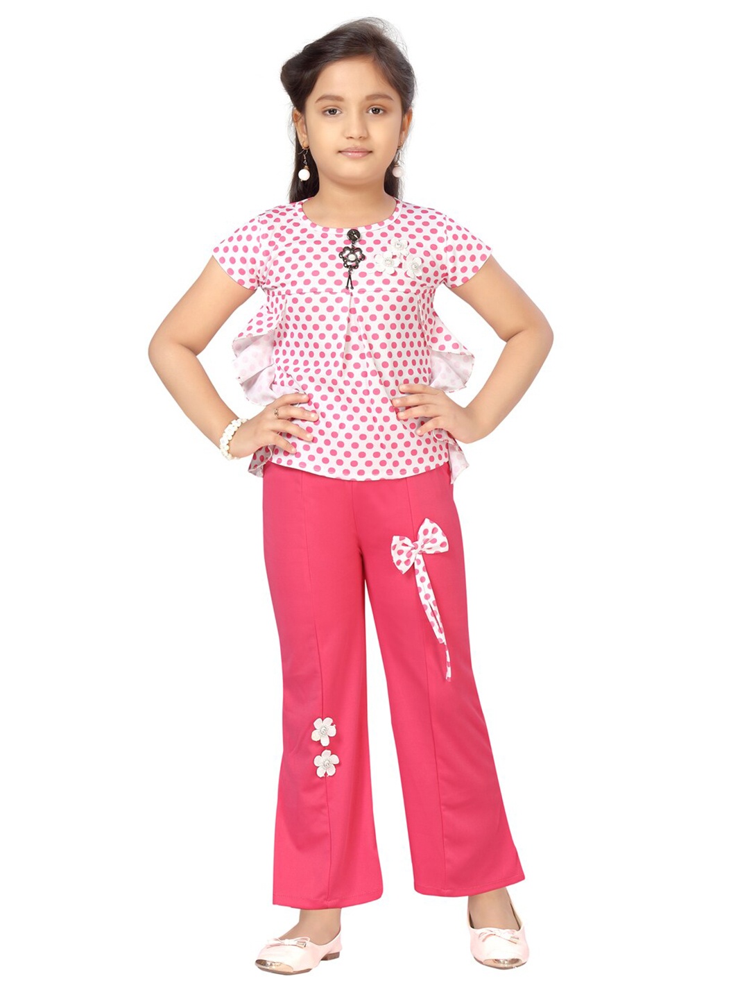 

Aarika Girls Pink & White Printed T-shirt with Trousers