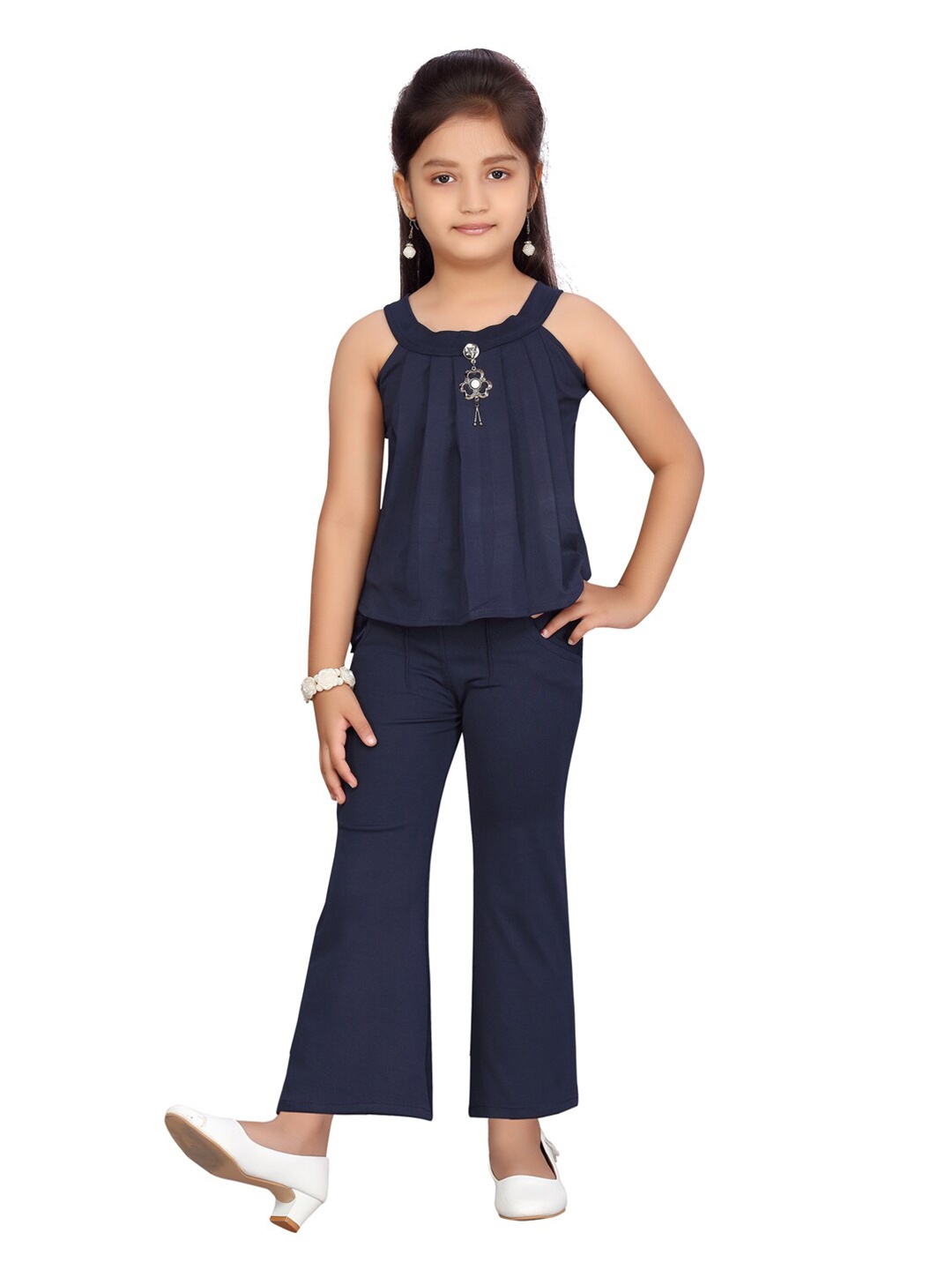 

Aarika Girls Navy Blue Halter Neck Top with Trousers