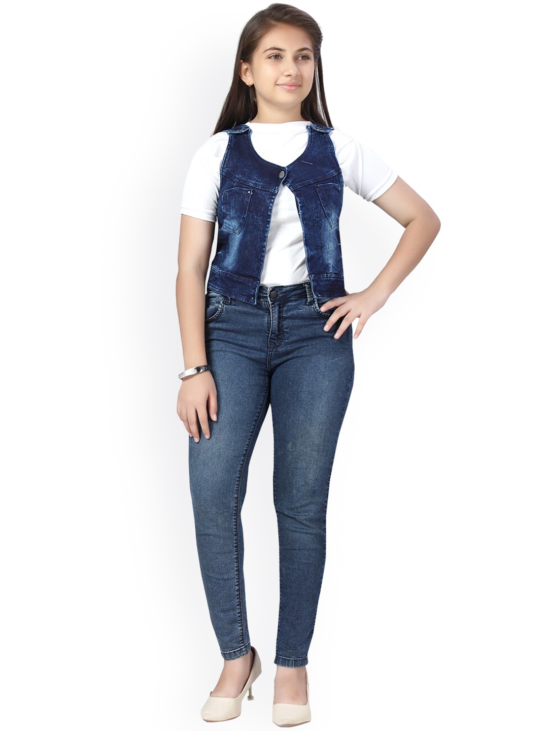 

Aarika Girls Blue Crop Open Front Jacket