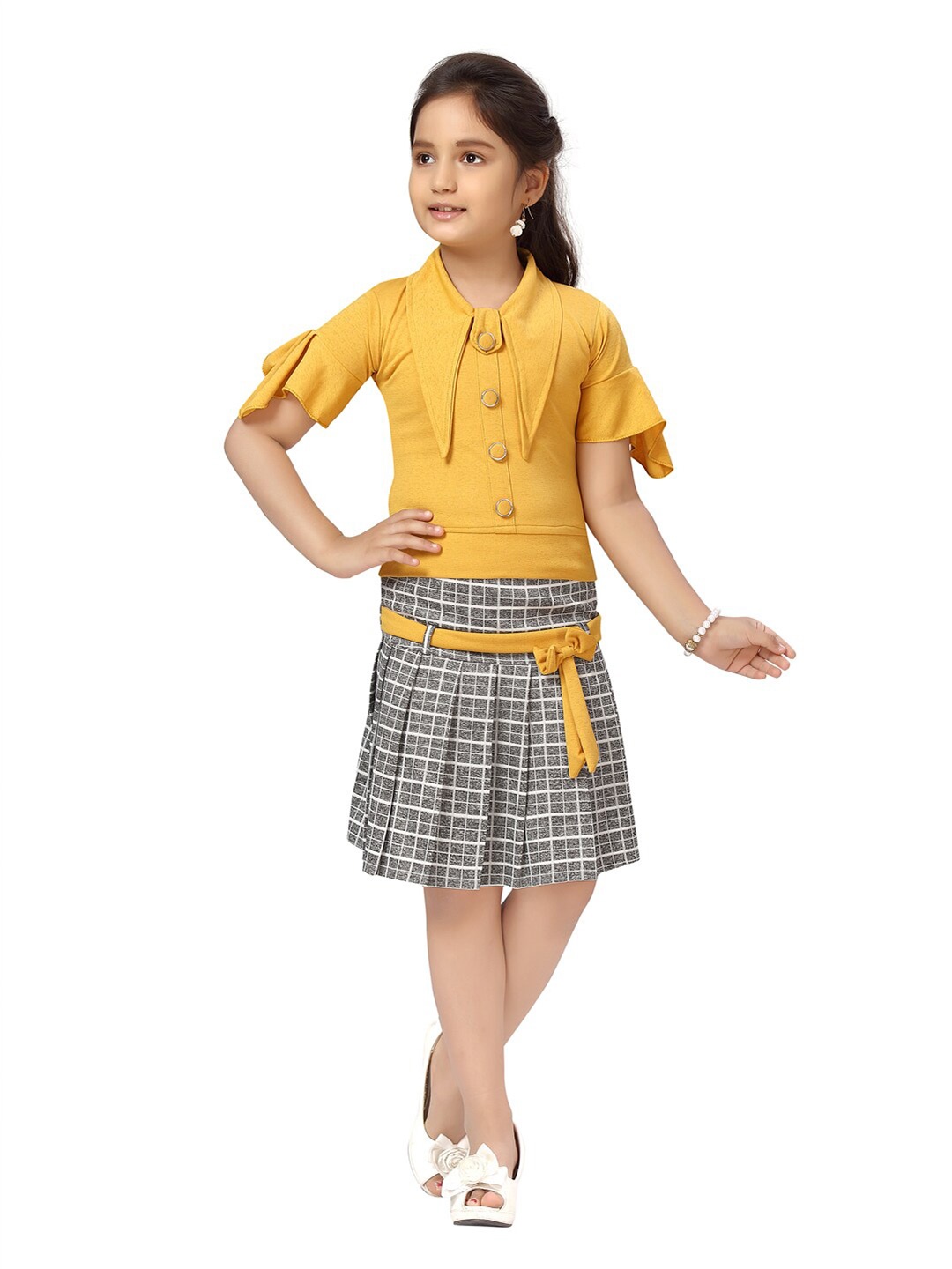 

Aarika Girls Yellow & Grey Top with Skirt