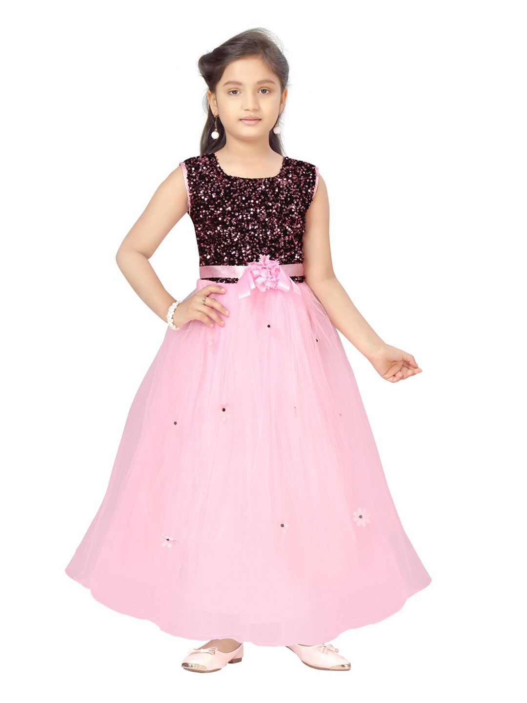 

Aarika Pink Embellished Net Maxi Dress