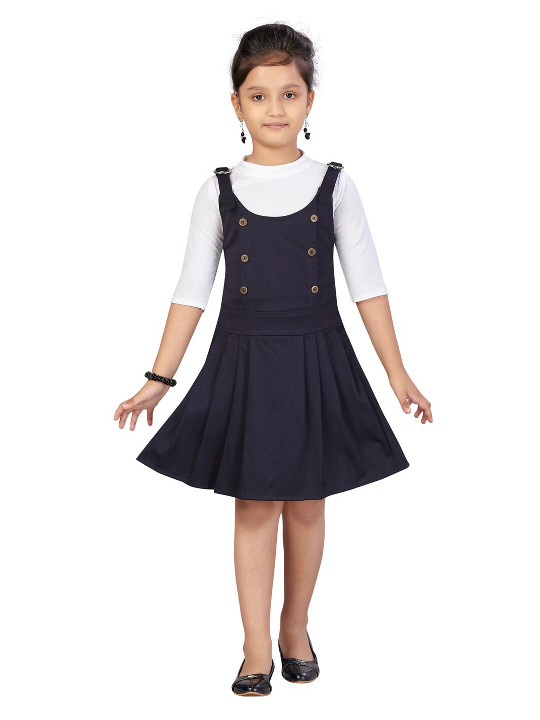 

Aarika White & Navy Blue Pinafore Dress