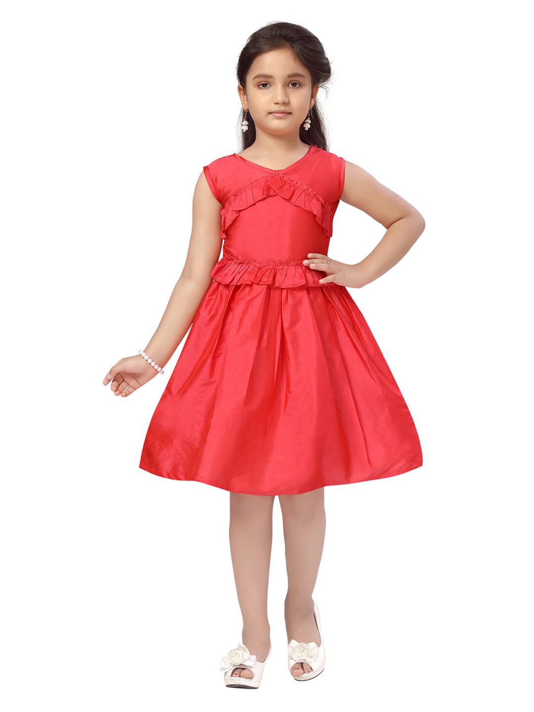 

Aarika Red Solid Sleeveless Dress