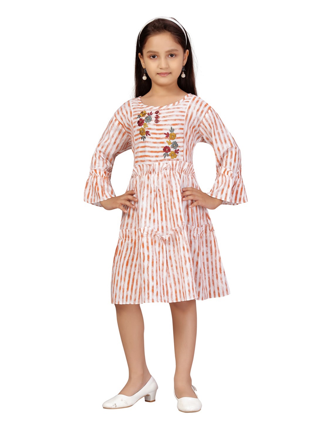 

Aarika Girls Orange & White Cotton Dress
