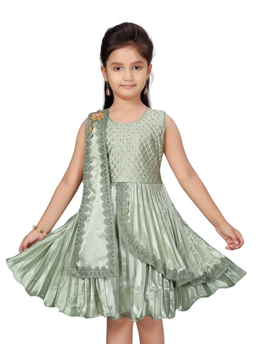 

Aarika Green Embellished Embroidered Layered Dress