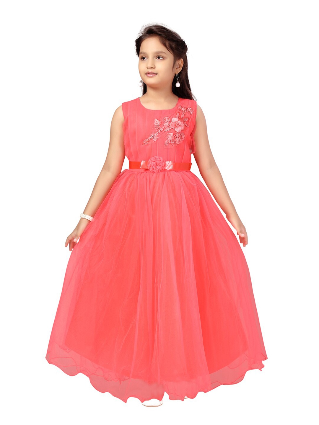 

Aarika Red Floral Embroidered Net Maxi Dress