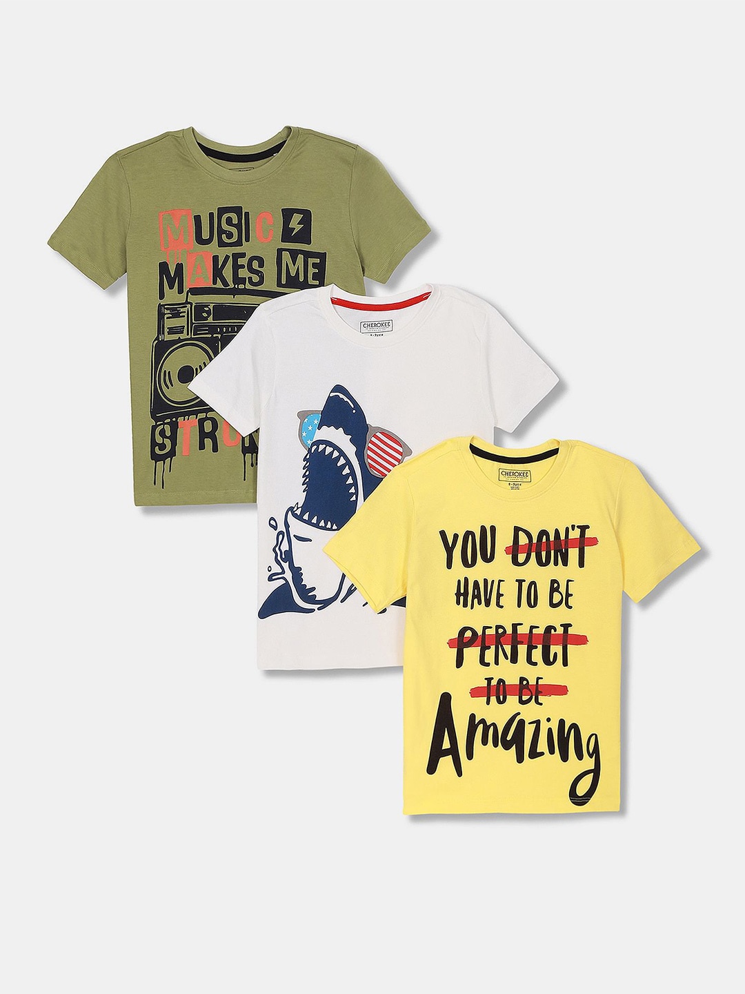 

Cherokee Boys Set Of 3 Olive Green & Yellow Printed T-shirt